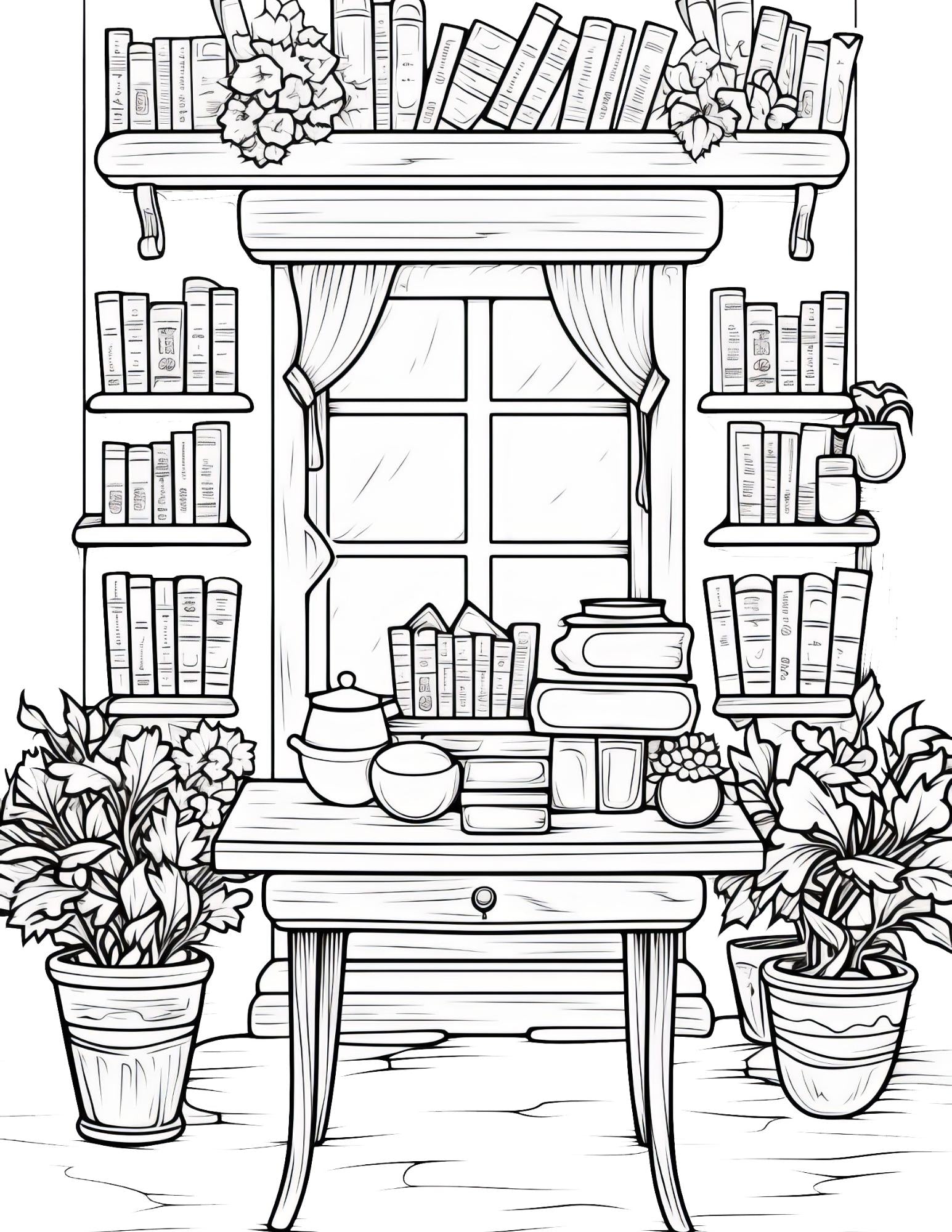 Bookstore Coloring Book | 26-Page Canva Template for Book Lovers & Creative Minds | Cozy Literary-Themed Coloring Pages | Digital Download - Social Canvas