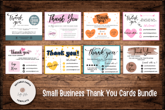 Small Business Thank You Card Bundle – 8 Printable Canva Templates for Packaging Inserts - Social Canvas
