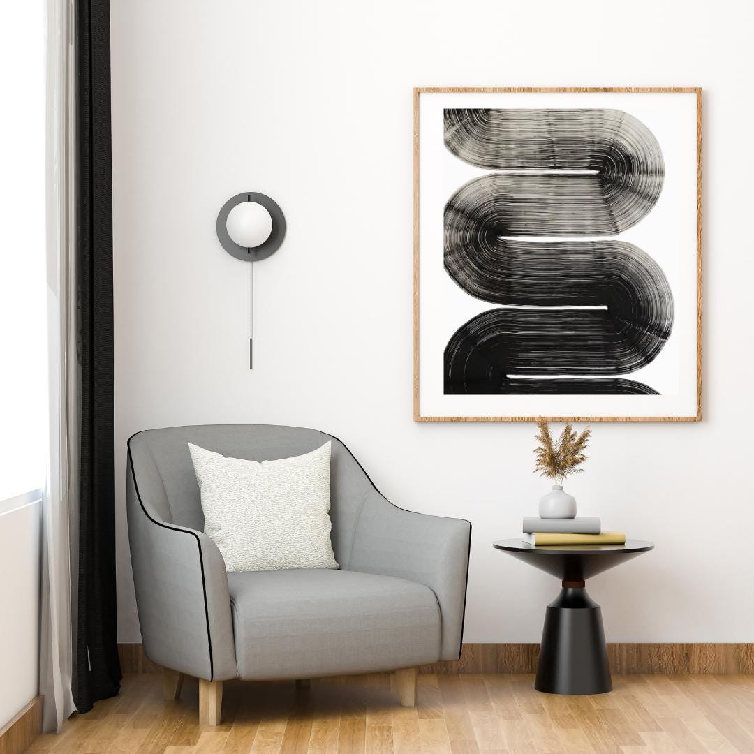 Modern Black and White Abstract Line Art | Minimalist Curved Design Wall Print | Contemporary Monochrome Artwork for Home Decor - Social Canvas