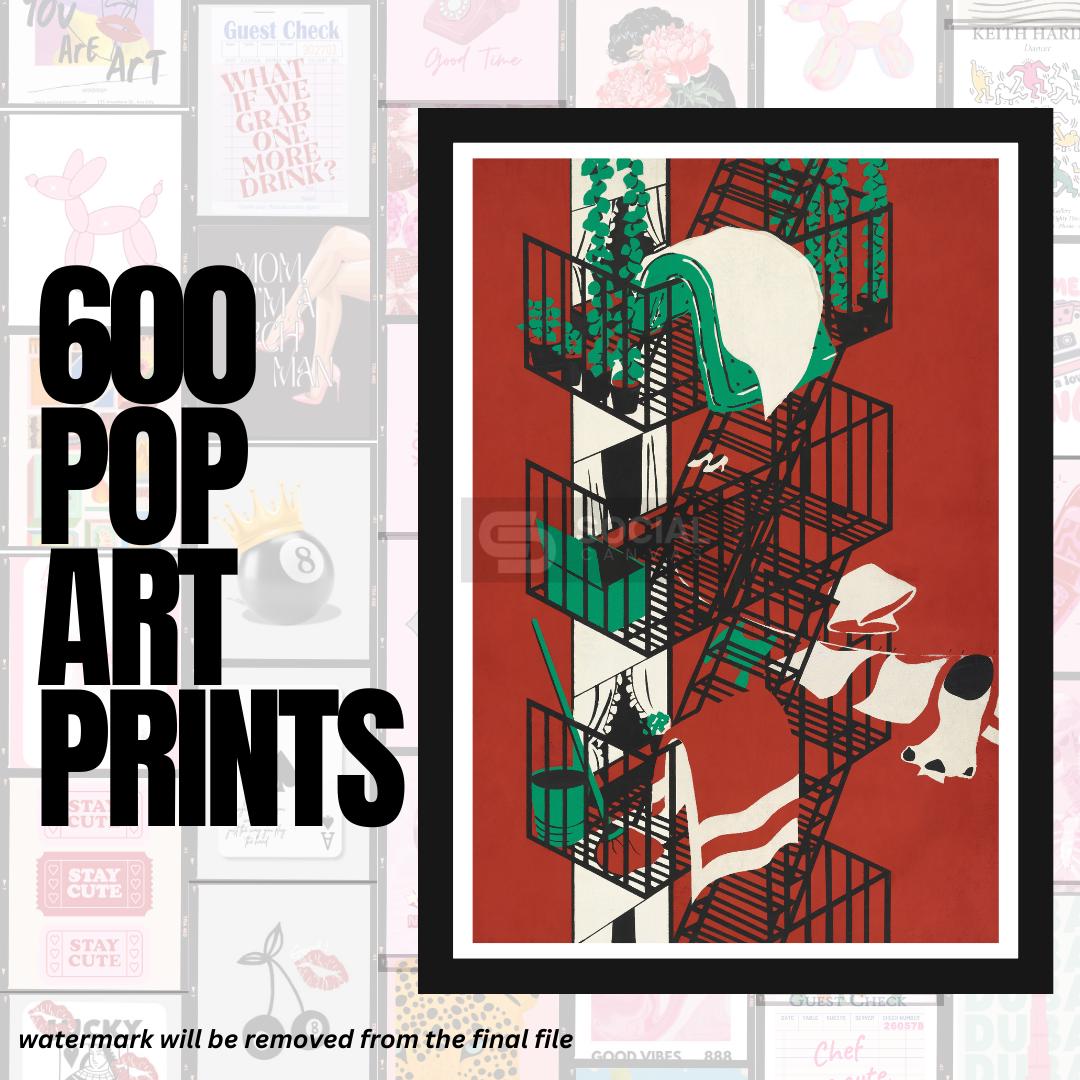 Retro Urban Escape - Vibrant Balcony Pop Art Poster | 600 Pop Art Prints Bundle - Social Canvas