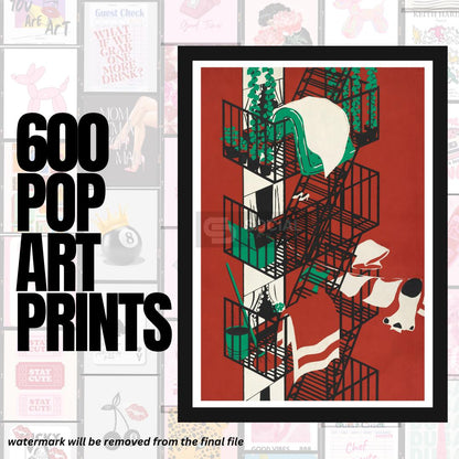Retro Urban Escape - Vibrant Balcony Pop Art Poster | 600 Pop Art Prints Bundle - Social Canvas