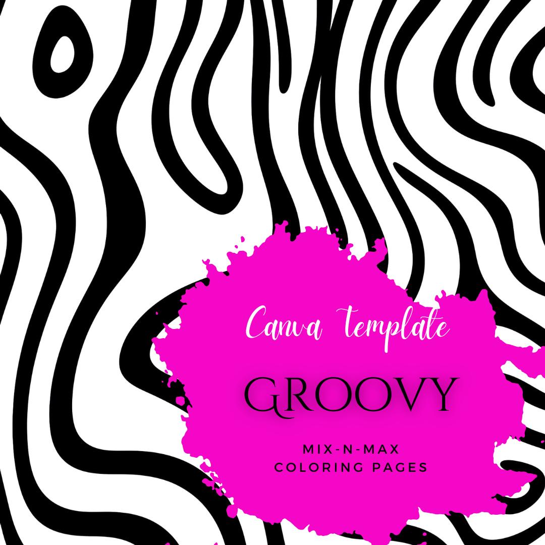 Groovy Coloring Book | 25-Page Canva Template with Retro & Psychedelic Designs | Funky, Wavy, and Abstract Coloring Pages | Digital Download - Social Canvas