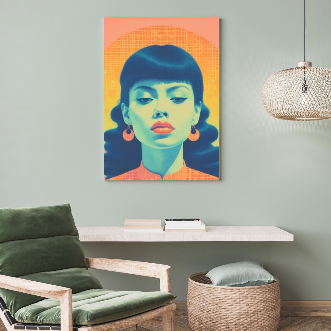 Retro-Inspired Pop Art Portrait - Bold Yellow and Blue Female Illustration - Modern Wall Decor - Social Canvas