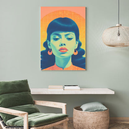 Retro-Inspired Pop Art Portrait - Bold Yellow and Blue Female Illustration - Modern Wall Decor - Social Canvas