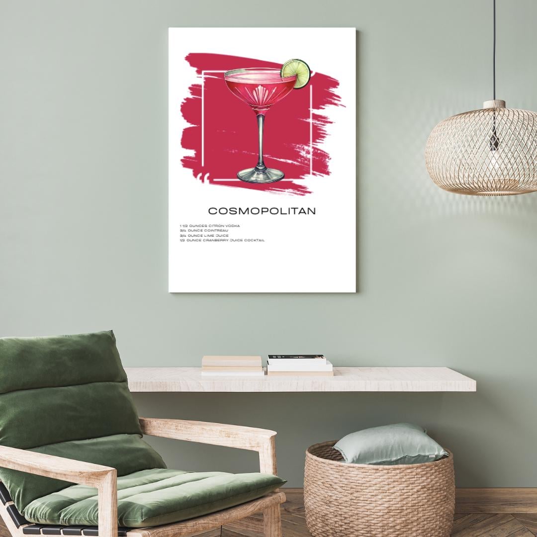 Cosmopolitan Recipe Art Print - Elegant Cocktail Wall Art for Home Bars - Social Canvas