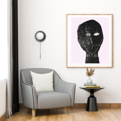 Abstract Minimalist Portrait Art | Monochrome Expressionist Wall Print with Pastel Pink Background | Modern Contemporary Decor - Social Canvas