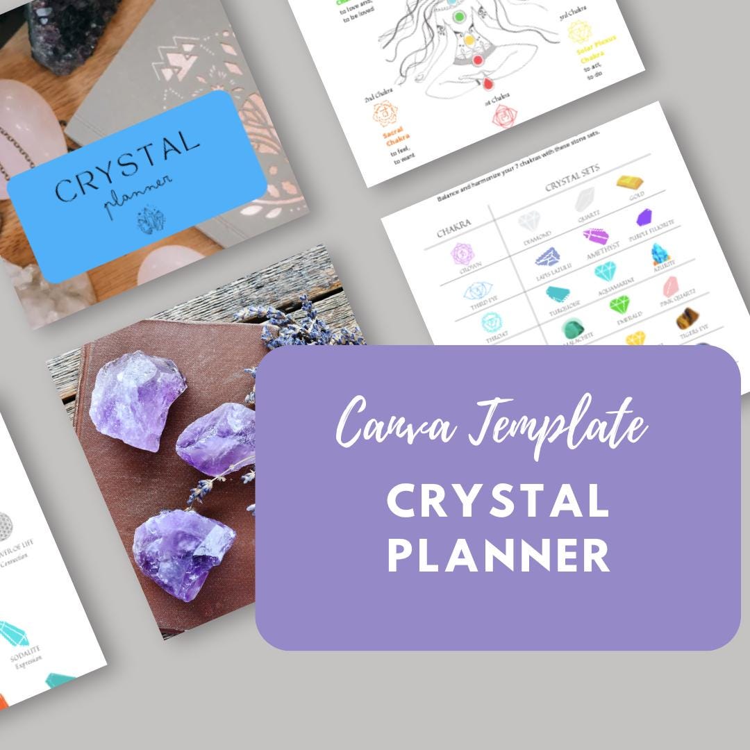 Crystal Planner Canva Template | Printable Crystal Journal | Energy Healing and Crystal Log | Spiritual and Chakra Tracker - Social Canvas