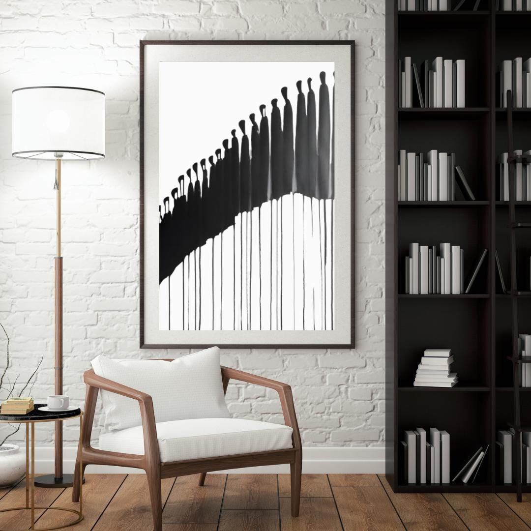 Abstract Drip Silhouette Art | Black and White Minimalist Ink Illustration | Modern Figurative Wall Decor for Stylish Interiors - Social Canvas