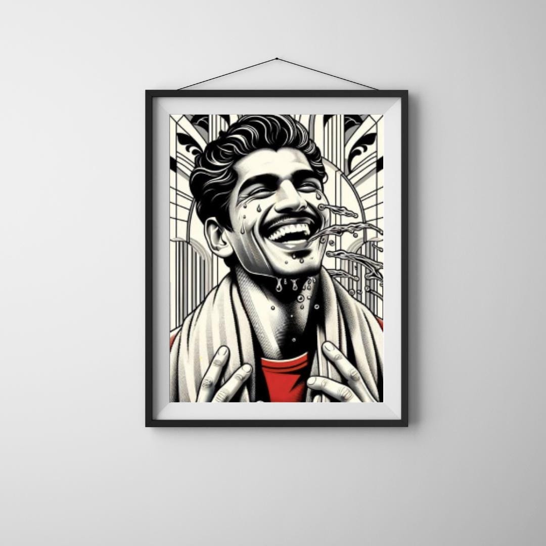 Bold Black & White Portrait Wall Art Set - Vibrant Smiling Faces with Red Accents, Modern Pop Art Prints, Unique Living Room Decor - Social Canvas