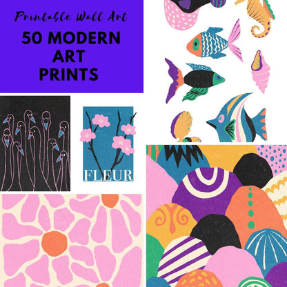 50 Modern Art Prints | Digital Wall Art | Printable Home & Office Decor | Abstract, Boho and Colorful Aesthetic Prints | Instant Download - Social Canvas