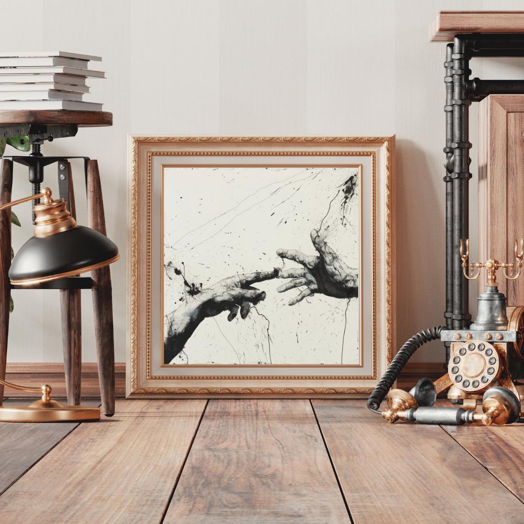 Dynamic Abstract Hand Art Print | Black and White Splatter Painting | Modern Expressionist Wall Art for Home or Office - Social Canvas