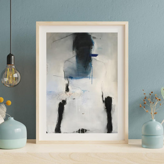 Abstract Figurative Blue and White Painting | Modern Minimalist Artwork | Emotional Expressionist Wall Art for Contemporary Interiors - Social Canvas