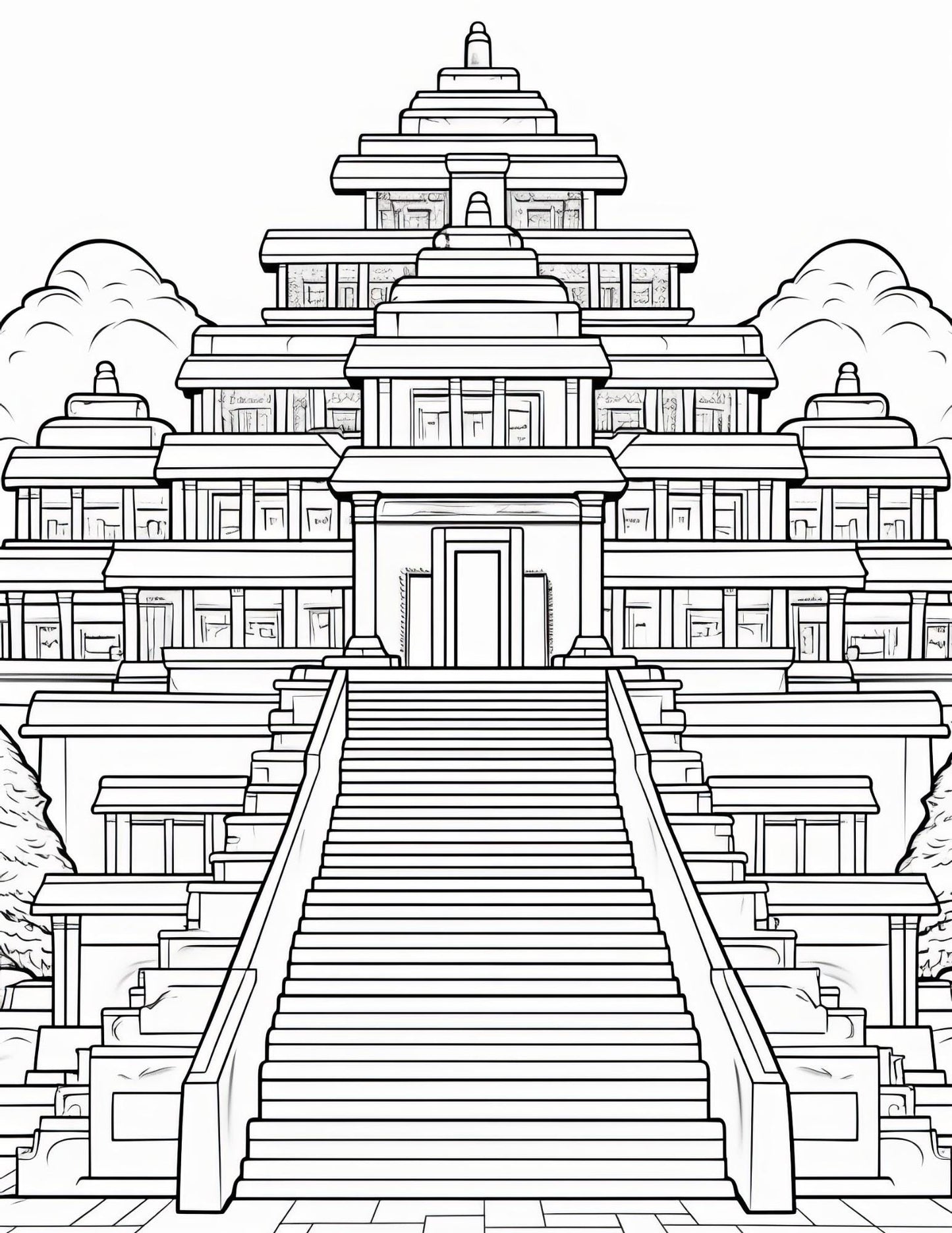 Temple Coloring Book | 25-Page Canva Template with Sacred Architecture Designs | Spiritual & Cultural Landmark Coloring Pages - Social Canvas