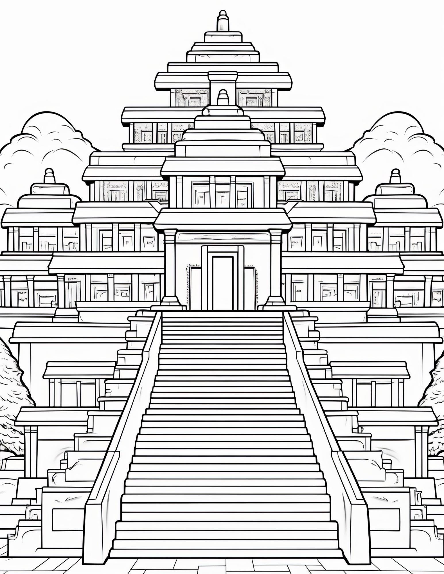 Temple Coloring Book | 25-Page Canva Template with Sacred Architecture Designs | Spiritual & Cultural Landmark Coloring Pages - Social Canvas