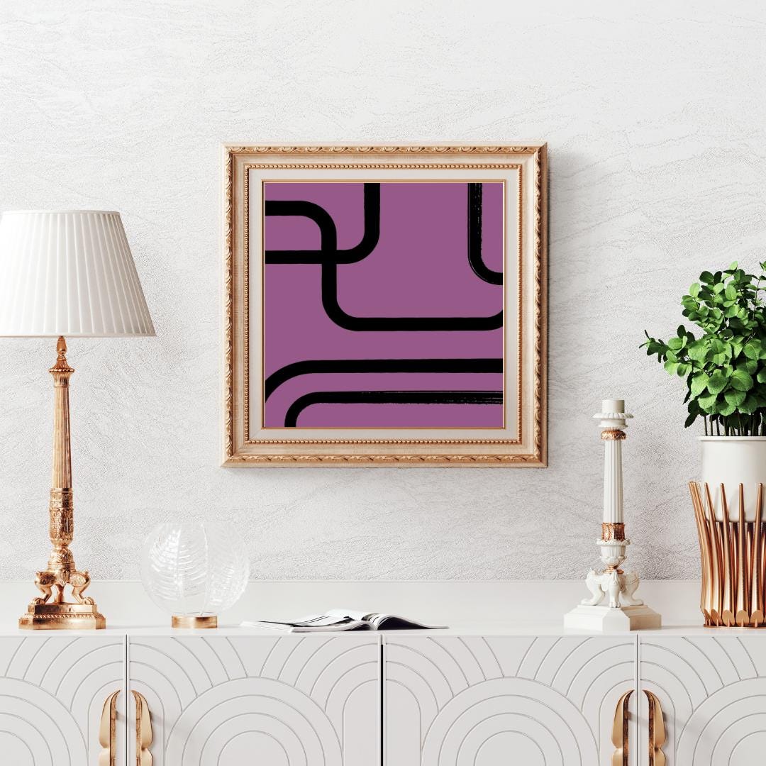 Geometric Abstract Wall Art | Modern Minimalist Purple and Black Design | Mid-Century Inspired Retro Print for Home or Office Decor - Social Canvas