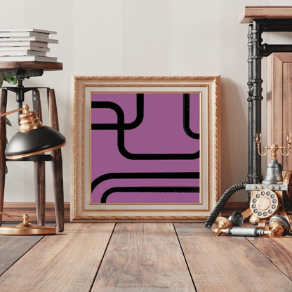 Geometric Abstract Wall Art | Modern Minimalist Purple and Black Design | Mid-Century Inspired Retro Print for Home or Office Decor - Social Canvas