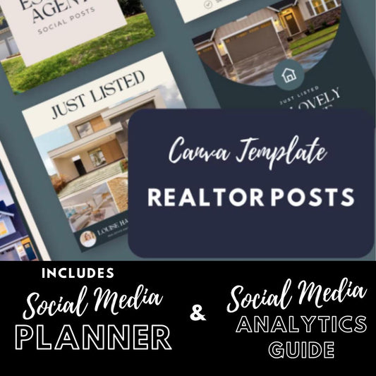Realtor Social Media Canva Templates | Real Estate Agent Marketing Kit for Instagram & Pinterest | Social Media Planner, Analytics Guide - Social Canvas