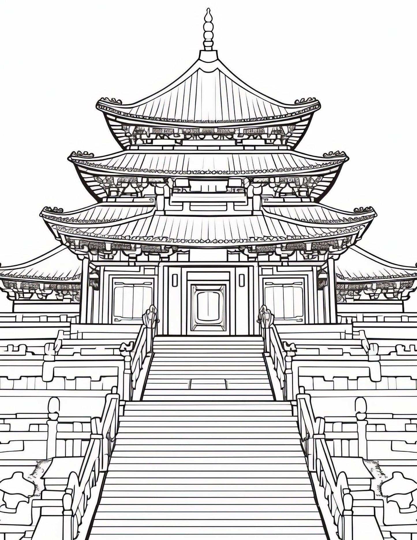 Temple Coloring Book | 25-Page Canva Template with Sacred Architecture Designs | Spiritual & Cultural Landmark Coloring Pages - Social Canvas