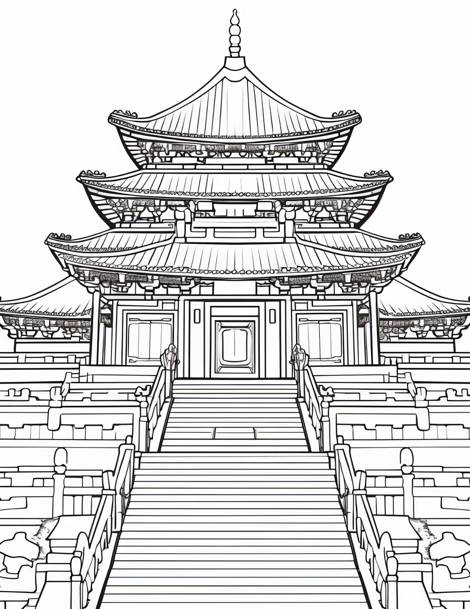 Temple Coloring Book | 25-Page Canva Template with Sacred Architecture Designs | Spiritual & Cultural Landmark Coloring Pages - Social Canvas