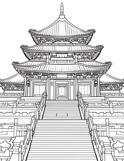 Temple Coloring Book | 25-Page Canva Template with Sacred Architecture Designs | Spiritual & Cultural Landmark Coloring Pages - Social Canvas