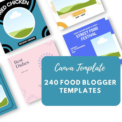 240 Food Blogger Canva Templates | Instagram and Pinterest Graphics | Recipe Posts, Menu and Promo Designs | Social Media Kit - Social Canvas