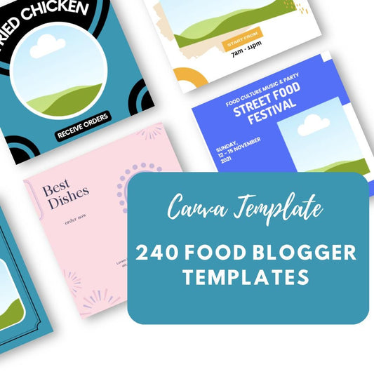 240 Food Blogger Canva Templates | Instagram and Pinterest Graphics | Recipe Posts, Menu and Promo Designs | Social Media Kit - Social Canvas