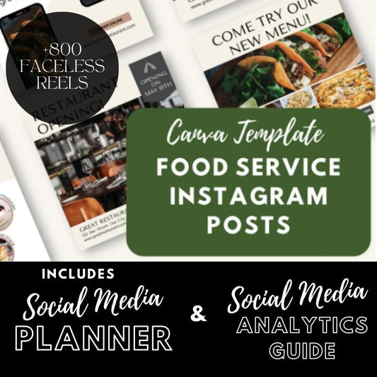 Food Service Social Media Canva Templates | Restaurant, Café & Food Delivery | Social Media Planner, Analytics Guide | 800 Faceless Videos - Social Canvas