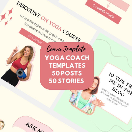 Yoga Coach Instagram Canva Templates | 50 Social Media Posts & Stories | Yoga Marketing Kit for Coaches and Instructors - Social Canvas