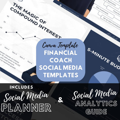 30 Financial Coach Social Media Templates | Social Media Planner and Analytics Guide | Personal Finance, Budgeting and Investing Posts - Social Canvas