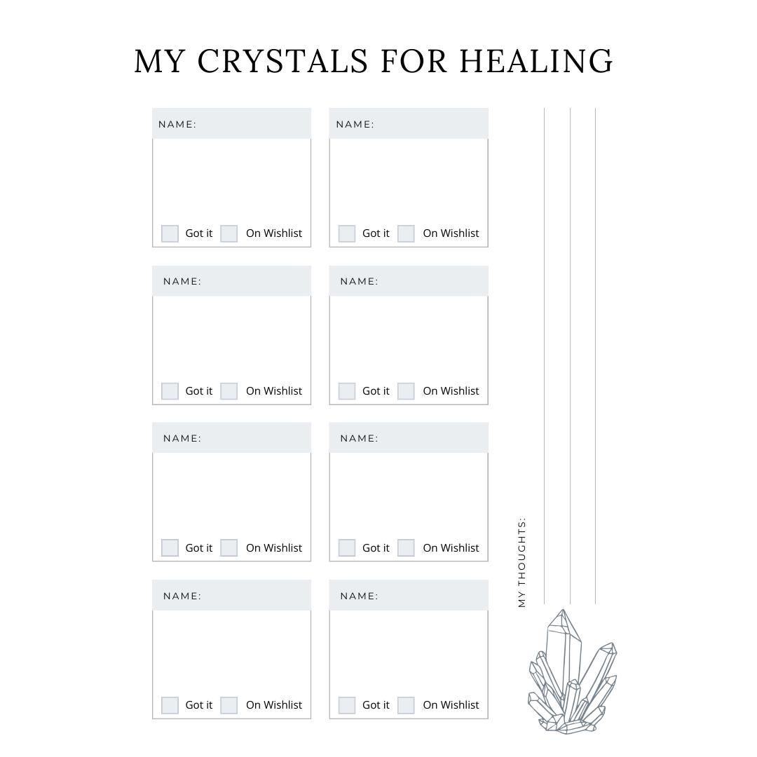 Crystal Planner Canva Template | Printable Crystal Journal | Energy Healing and Crystal Log | Spiritual and Chakra Tracker - Social Canvas