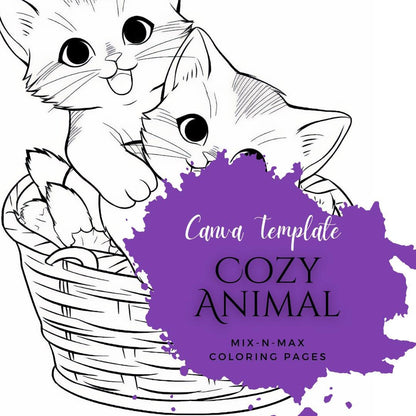 Cozy Animal Coloring Book | 25-Page Canva Template for Kids & Adults | Adorable Animal-Themed Coloring Pages | Digital Download - Social Canvas