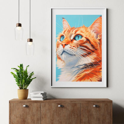Majestic Orange Tabby Cat Digital Portrait - Vibrant Feline Wall Art - Social Canvas
