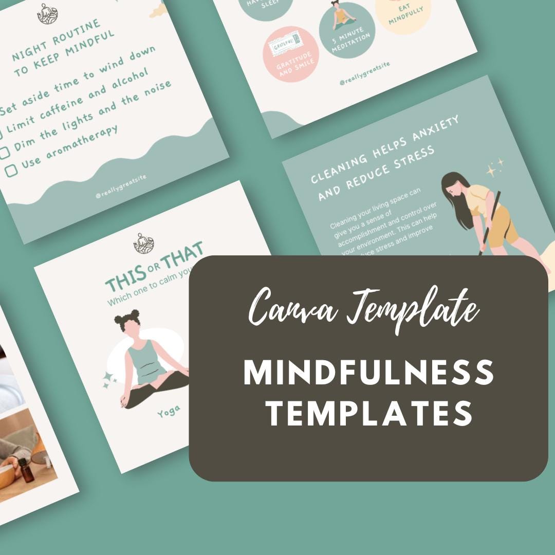 Mindfulness Templates | Canva Social Media Kit for Wellness, Mental Health and Self-Care | Instagram, Pinterest and Facebook - Social Canvas