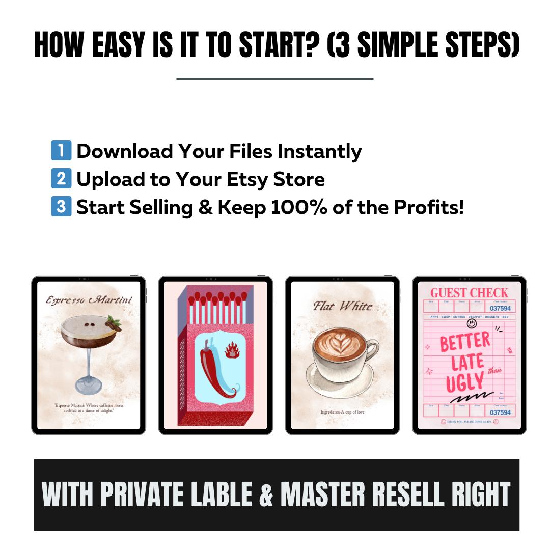 MRR Etsy Starter Kit | 500 Digital Art Prints | Passive Income Etsy Business | Faceless Marketing Guide | Digital Download - Social Canvas