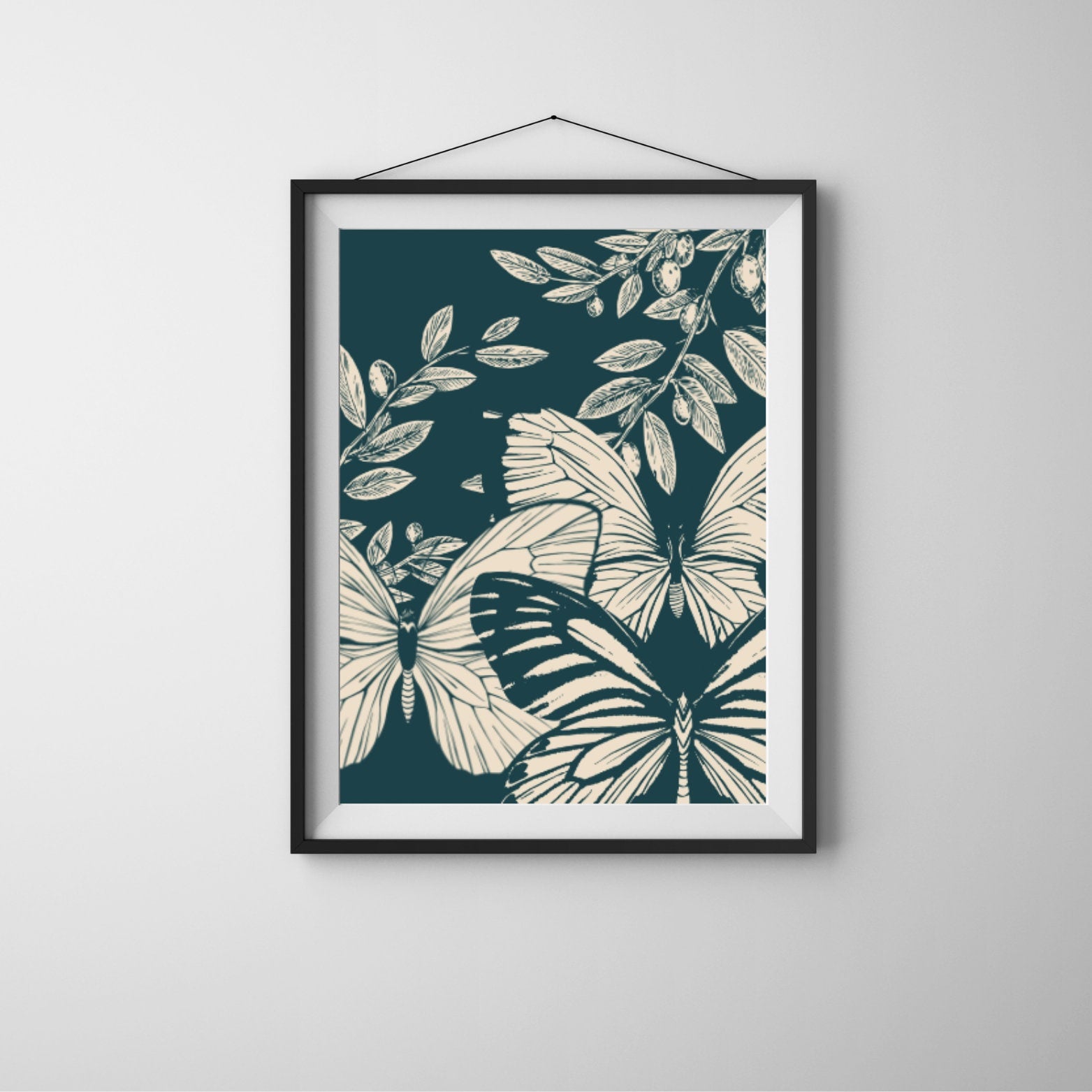 Vintage Botanical Butterfly Illustration – Elegant Green and Cream Art Print - Social Canvas