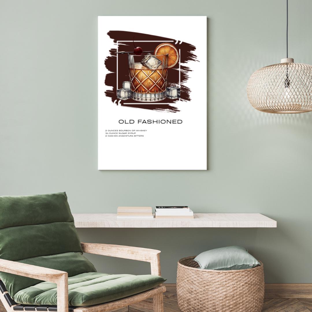 Classic Old Fashioned Recipe Art Print - Whiskey Cocktail Decor - Social Canvas