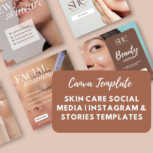 Skincare Instagram and Stories Templates Canva | Beauty Social Media Kit | Aesthetic Skin Care Graphics | Editable and Customizable - Social Canvas