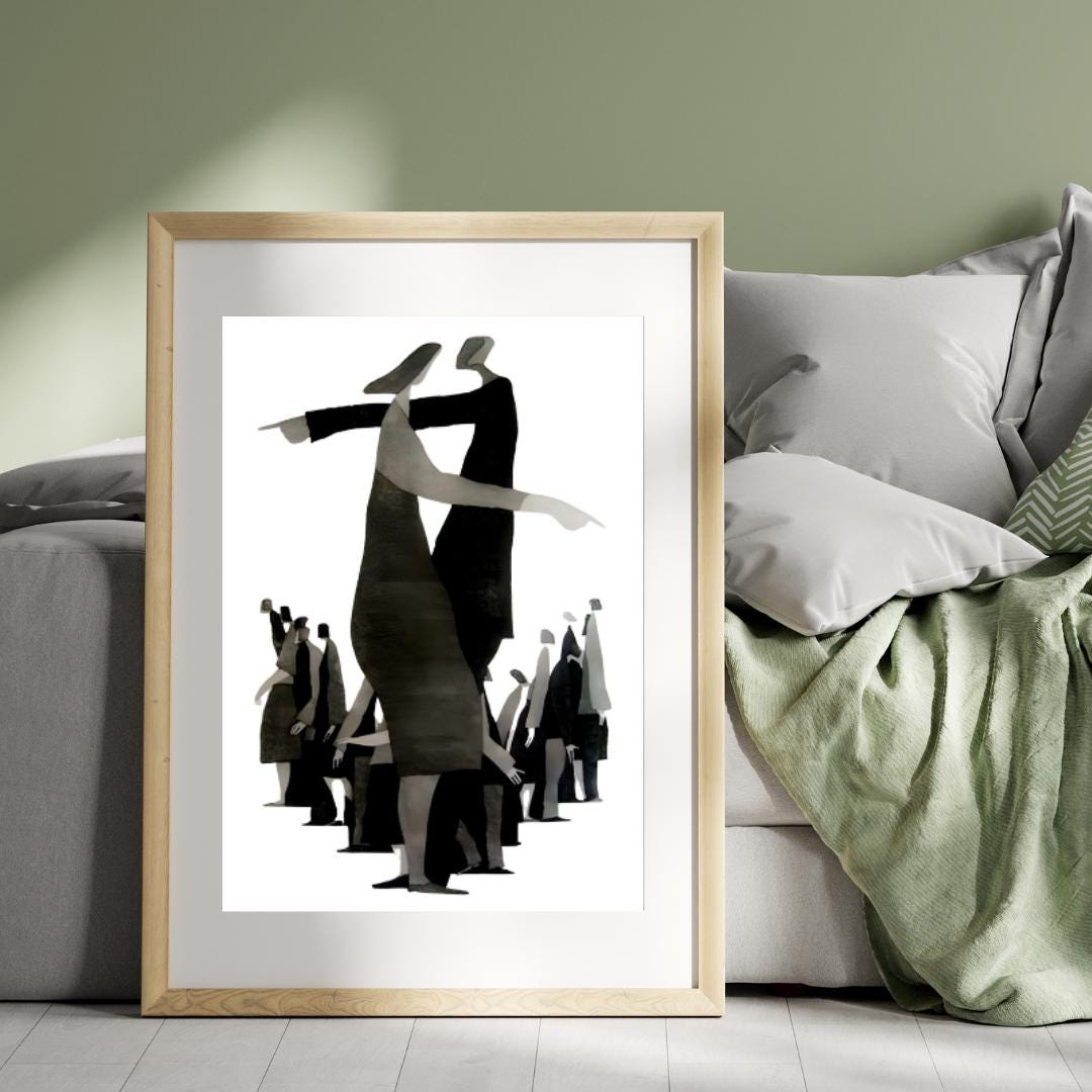 Abstract Figurative Art Print | Modern Black and White Group Composition | Minimalist Contemporary Wall Decor - Social Canvas