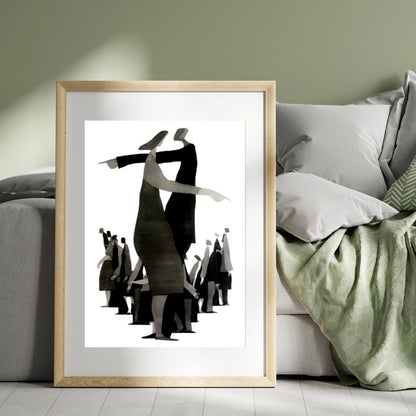 Abstract Figurative Art Print | Modern Black and White Group Composition | Minimalist Contemporary Wall Decor - Social Canvas