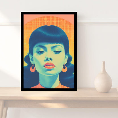 Retro-Inspired Pop Art Portrait - Bold Yellow and Blue Female Illustration - Modern Wall Decor - Social Canvas