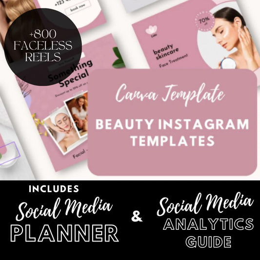 Beauty Instagram Templates Canva | Social Media Kit for Salons, Skincare and Beauty Brands | Promotional & Aesthetic Posts - Social Canvas
