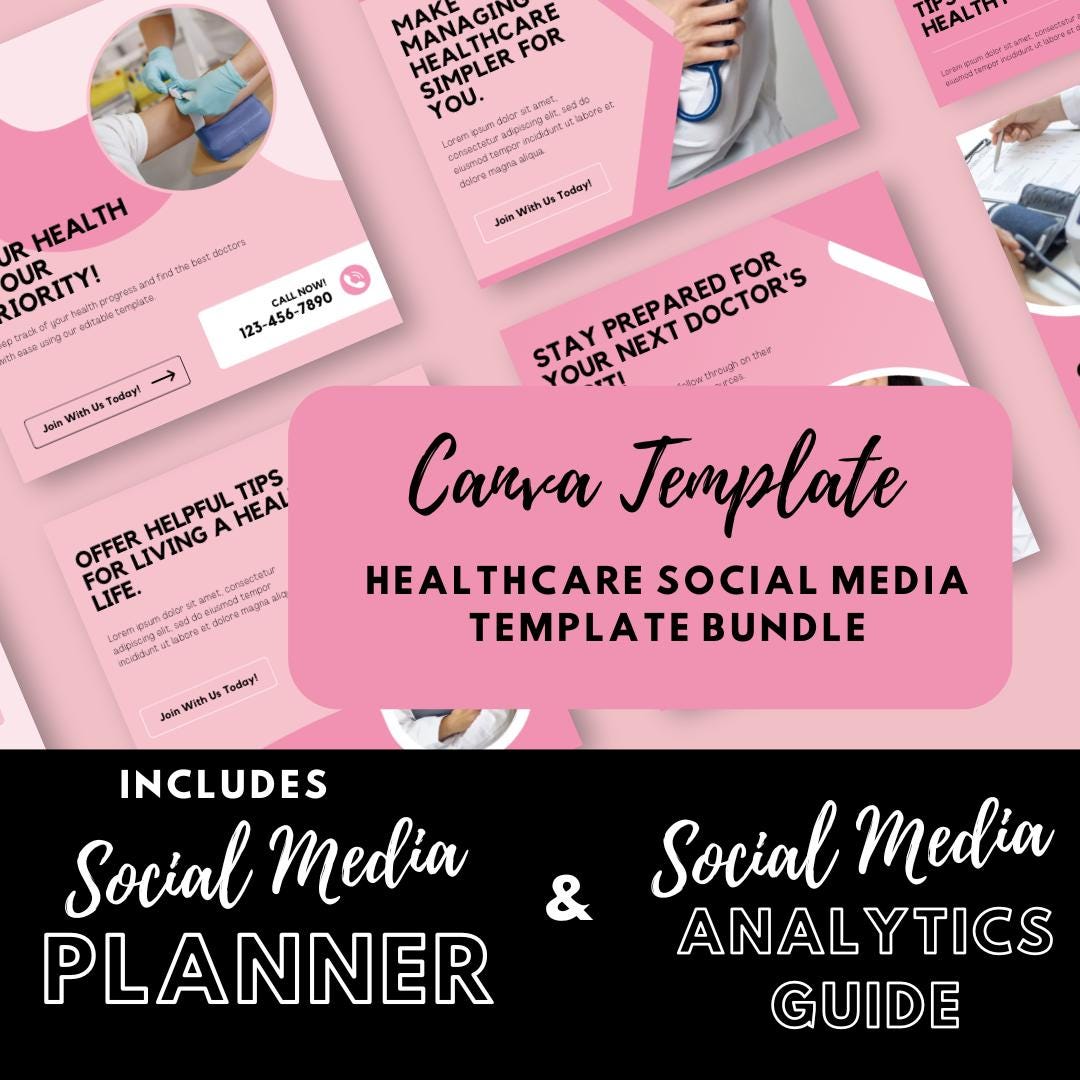 Healthcare Social Media Template Bundle | Canva Medical Marketing Kit | Clinic Instagram & Facebook Templates | Social Media Planner - Social Canvas