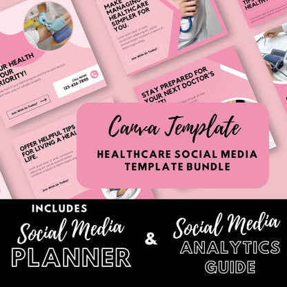 Healthcare Social Media Template Bundle | Canva Medical Marketing Kit | Clinic Instagram & Facebook Templates | Social Media Planner - Social Canvas