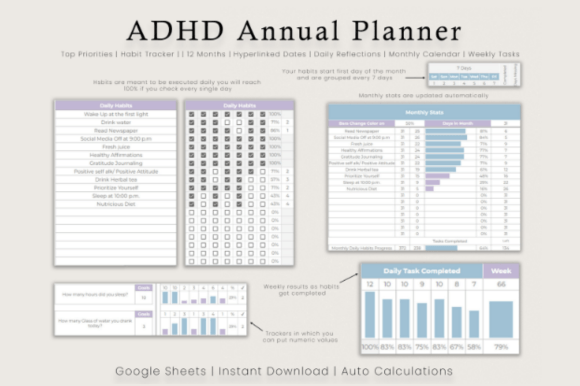 Digital ADHD Planner | Google Sheets Life Organizer for Focus & Productivity
