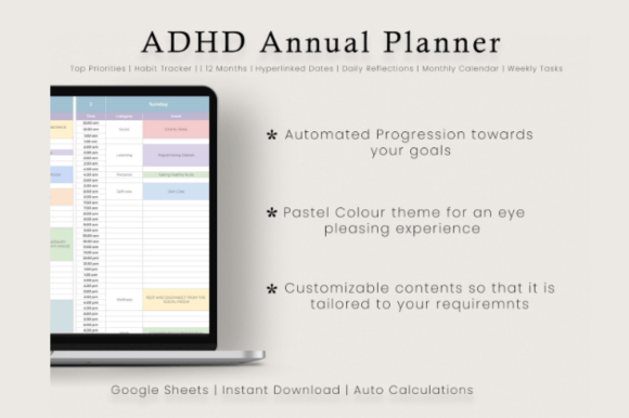 Digital ADHD Planner | Google Sheets Life Organizer for Focus & Productivity