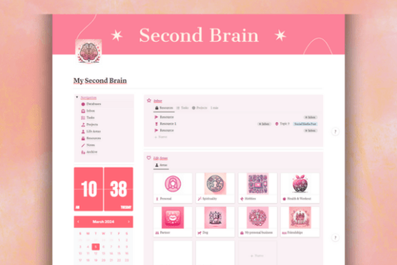 Aesthetic Pink Second Brain Notion - Social Canvas