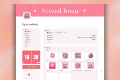 Aesthetic Pink Second Brain Notion - Social Canvas