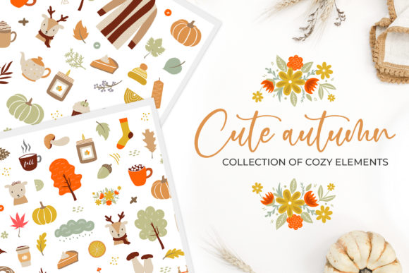 Autumn Elements Clipart – Fall Leaves, Pumpkins & Seasonal PNG Graphics (MRR) - Social Canvas