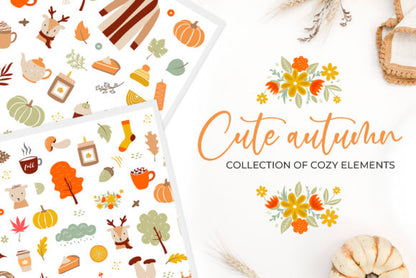 Autumn Elements Clipart – Fall Leaves, Pumpkins & Seasonal PNG Graphics (MRR) - Social Canvas
