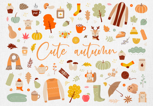 Autumn Elements Clipart – Fall Leaves, Pumpkins & Seasonal PNG Graphics (MRR) - Social Canvas